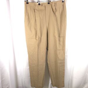 Hart Schaffner Marx Mens 38x32 Beige Super 100s Wool Pleated Cuffed Dress Pants